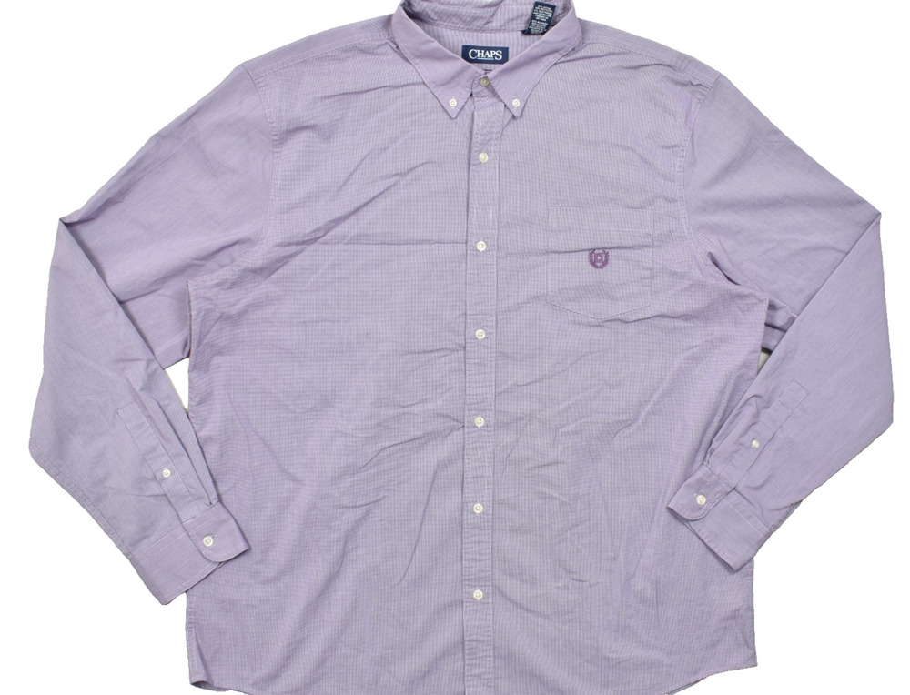 Chaps Mens XXL Purple Gingham Long Sleeve Stretch Easy Care Button Down Shirt